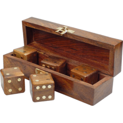 Caja de Teca con 5 Dados